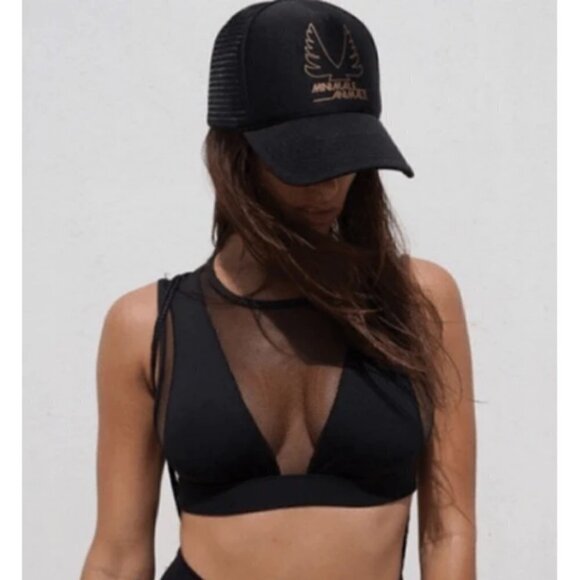 ?MINIMALE ANIMALE? The Firebird Mesh Trucker Hat Black/Gold One Size NWT